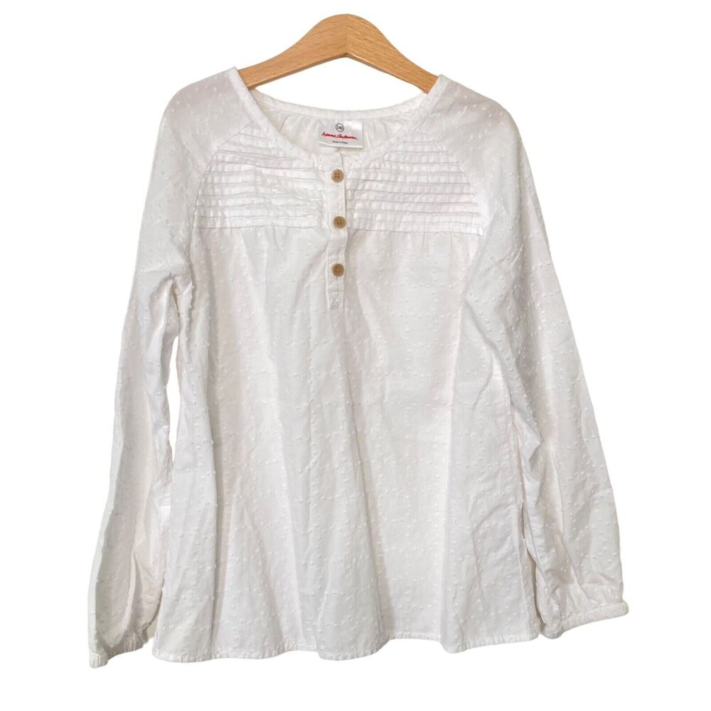 Hanna Andersson Blouse in Swiss Dot White Girls Size 140 (10) Button Up Shirt
